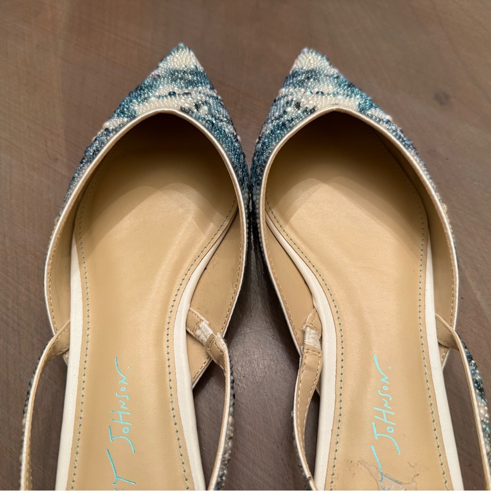 Betsey Johnson Vance Floral Blue White Slingback Rhinestone Ballet Flats Size 10 - Picture 6 of 7